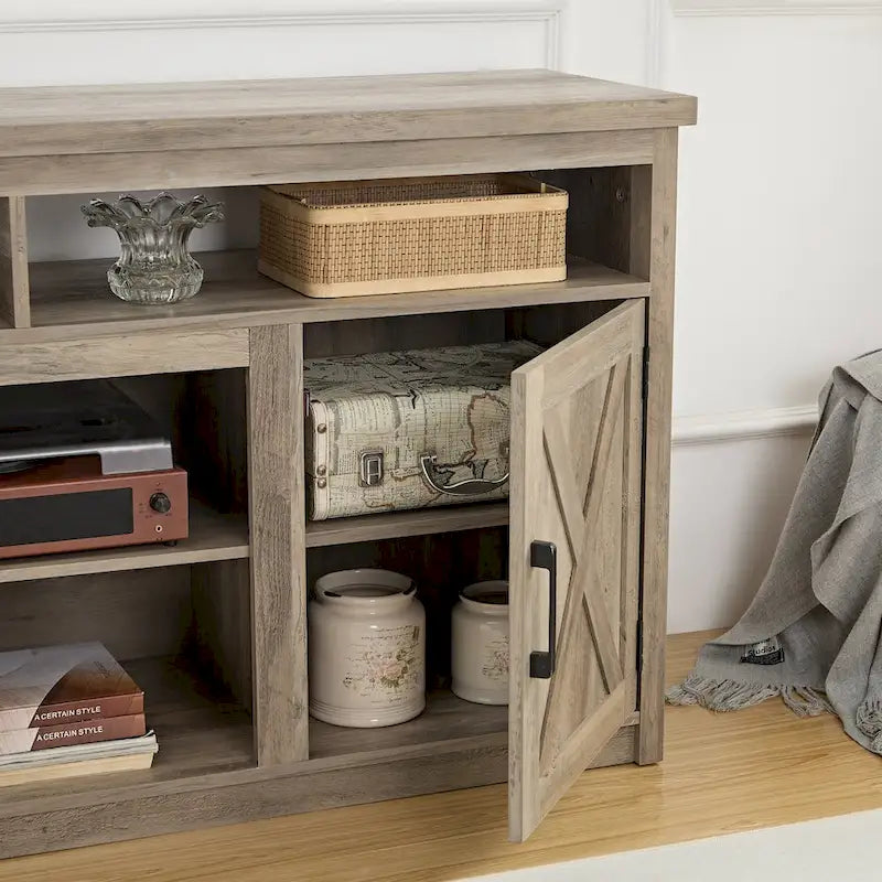 Farmhouse Barn door TV Media Stand Entertainment Console for TV Up to 65 with Open and Closed Storage Space