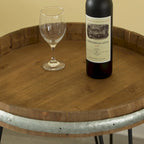 Tavolino da appoggio decorativo in legno con testa di botte da vino