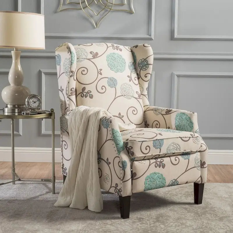 Traditional Fabric Recliner Chairs with Studded Border