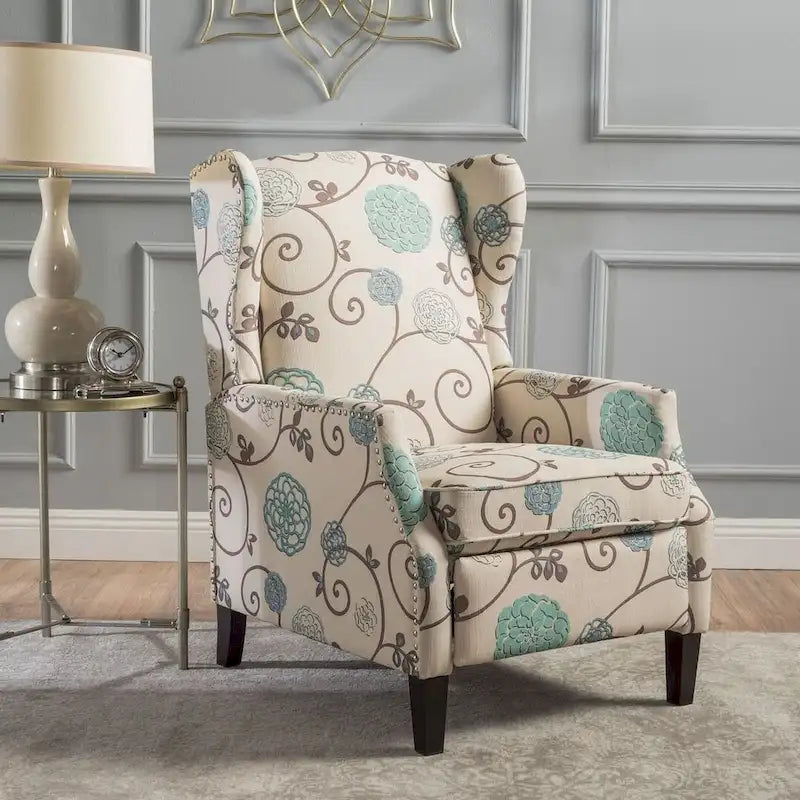 Traditional Fabric Recliner Chairs with Studded Border