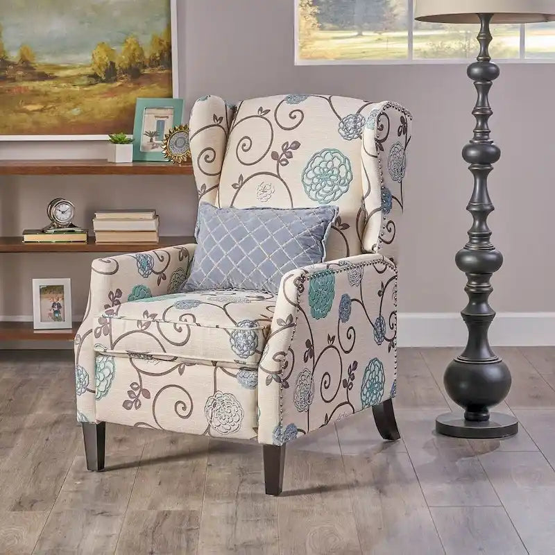 Traditional Fabric Recliner Chairs with Studded Border