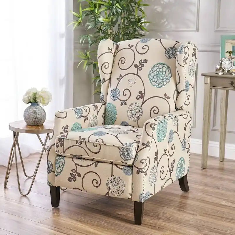 Traditional Fabric Recliner Chairs with Studded Border