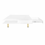 Hochglanz-Couchtisch: 4 goldene Beine, 2 Schubladen, quadratisches 2-Ebenen-Design