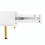 Hochglanz-Couchtisch: 4 goldene Beine, 2 Schubladen, quadratisches 2-Ebenen-Design