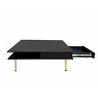 Hochglanz-Couchtisch: 4 goldene Beine, 2 Schubladen, quadratisches 2-Ebenen-Design