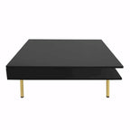 Hochglanz-Couchtisch: 4 goldene Beine, 2 Schubladen, quadratisches 2-Ebenen-Design