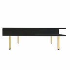 Hochglanz-Couchtisch: 4 goldene Beine, 2 Schubladen, quadratisches 2-Ebenen-Design