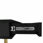 Hochglanz-Couchtisch: 4 goldene Beine, 2 Schubladen, quadratisches 2-Ebenen-Design