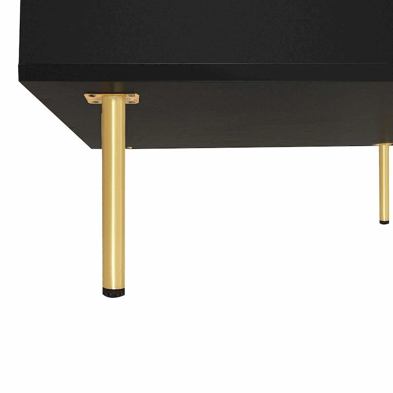 High Gloss Coffee Table: 4 Golden Legs, 2 Drawers, 2-Tier Square Design