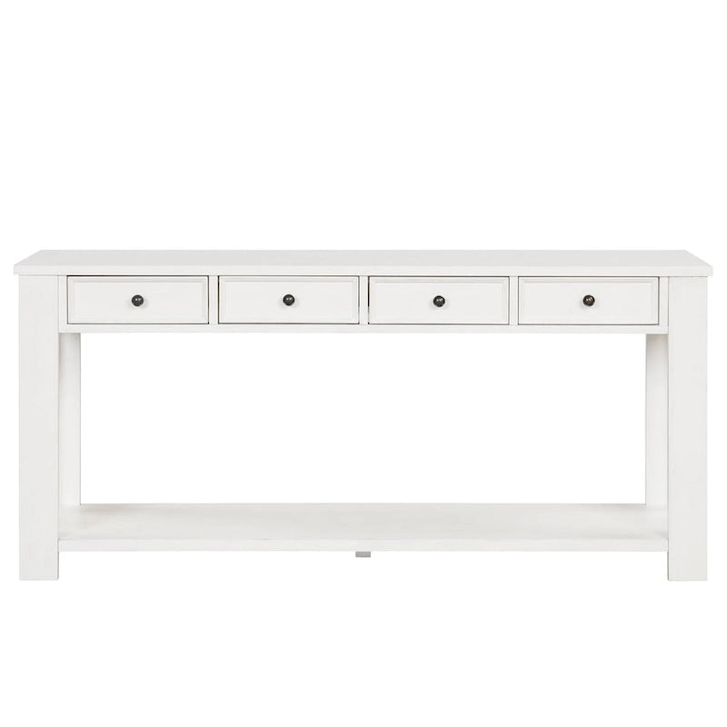 63 Pine Wood Console Table with 4 Drawers and 1 Bottom Shelf