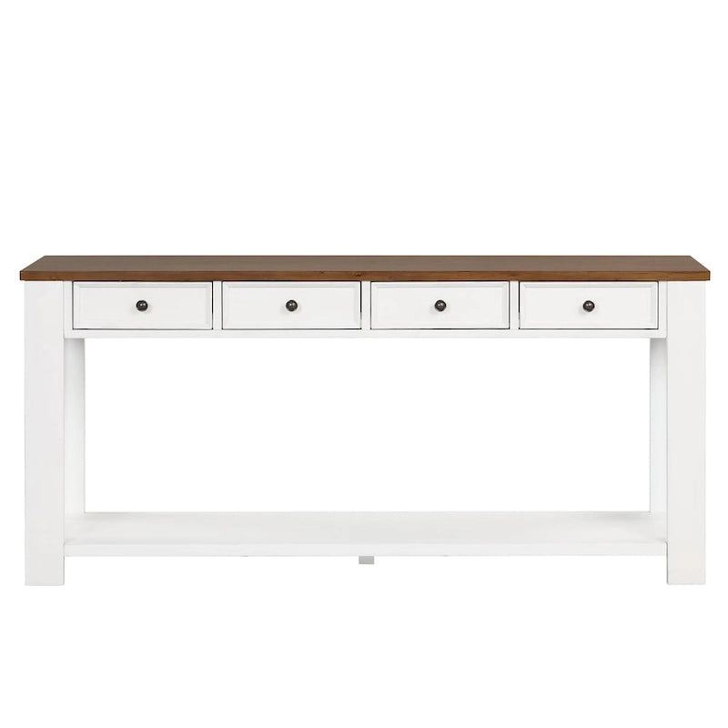 63 Pine Wood Console Table with 4 Drawers and 1 Bottom Shelf
