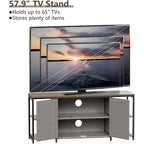 58-Zoll-Farmhouse-TV-Ständer für bis zu 65-Zoll-Fernseher mit Türen und offenen Regalfächern