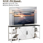 58-Zoll-Farmhouse-TV-Ständer für bis zu 65-Zoll-Fernseher mit Türen und offenen Regalfächern