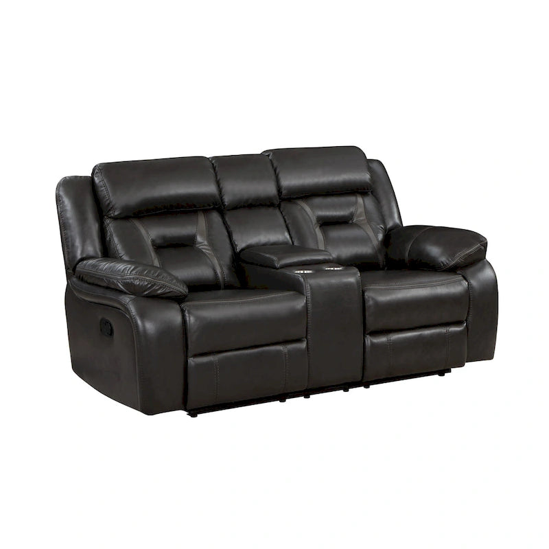 76 Inch Manual Dual Recliner Loveseat, Cupholders, Gray Faux Leather