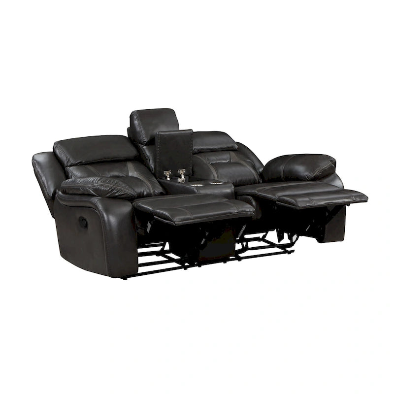 76 Inch Manual Dual Recliner Loveseat, Cupholders, Gray Faux Leather