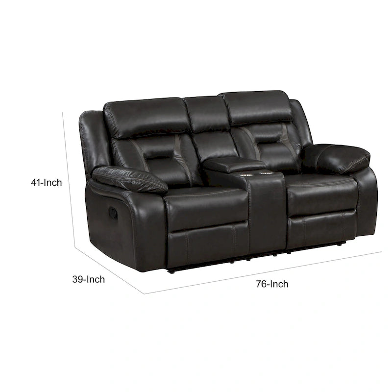 76 Inch Manual Dual Recliner Loveseat, Cupholders, Gray Faux Leather
