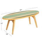 Tavolino da caffè ovale a forma di tavola da surf a righe, multicolore
