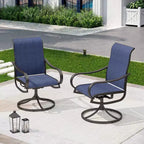 Captiva Designs 9pc Outdoor Slat-top Square Metal Dining Table and Sling Swivel Chairs