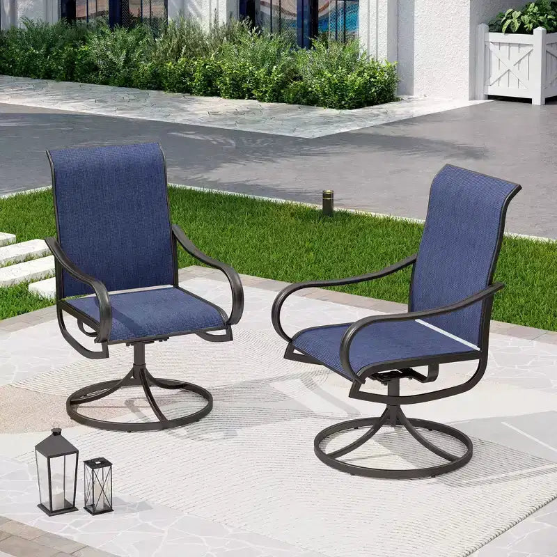 Captiva Designs 9pc Outdoor Slat-top Square Metal Dining Table and Sling Swivel Chairs