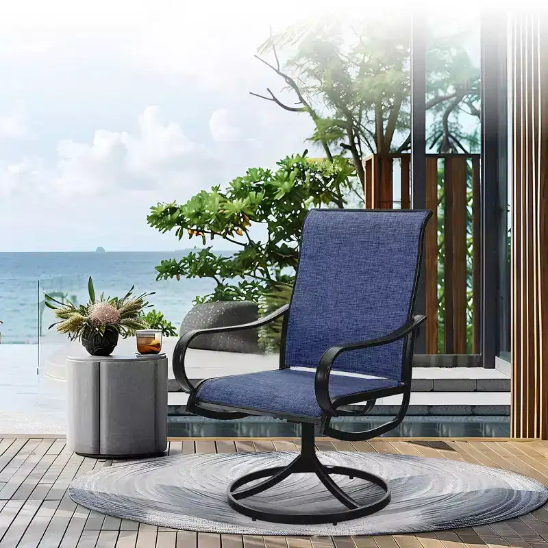 Captiva Designs 9pc Outdoor Slat-top Square Metal Dining Table and Sling Swivel Chairs