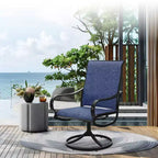 Captiva Designs 9pc Outdoor Slat-top Square Metal Dining Table and Sling Swivel Chairs