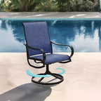 Captiva Designs 9pc Outdoor Slat-top Square Metal Dining Table and Sling Swivel Chairs