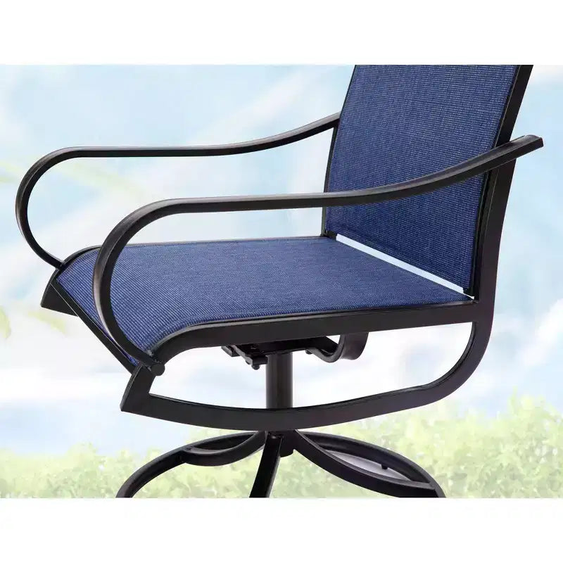 Captiva Designs 9pc Outdoor Slat-top Square Metal Dining Table and Sling Swivel Chairs