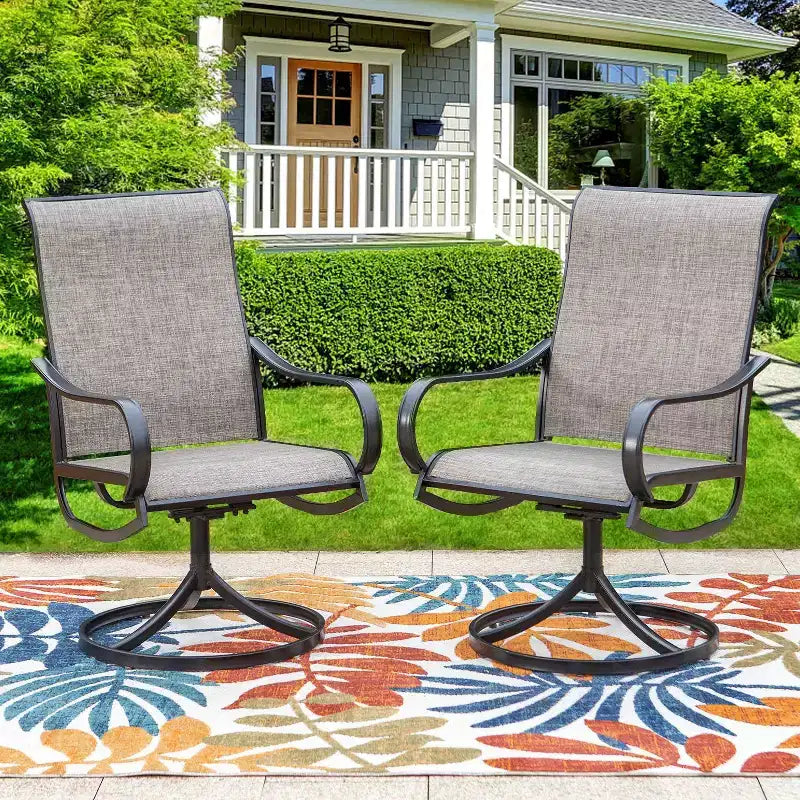 Captiva Designs 9pc Outdoor Slat-top Square Metal Dining Table and Sling Swivel Chairs