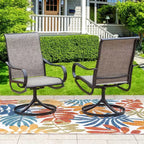 Captiva Designs 9pc Outdoor Slat-top Square Metal Dining Table and Sling Swivel Chairs