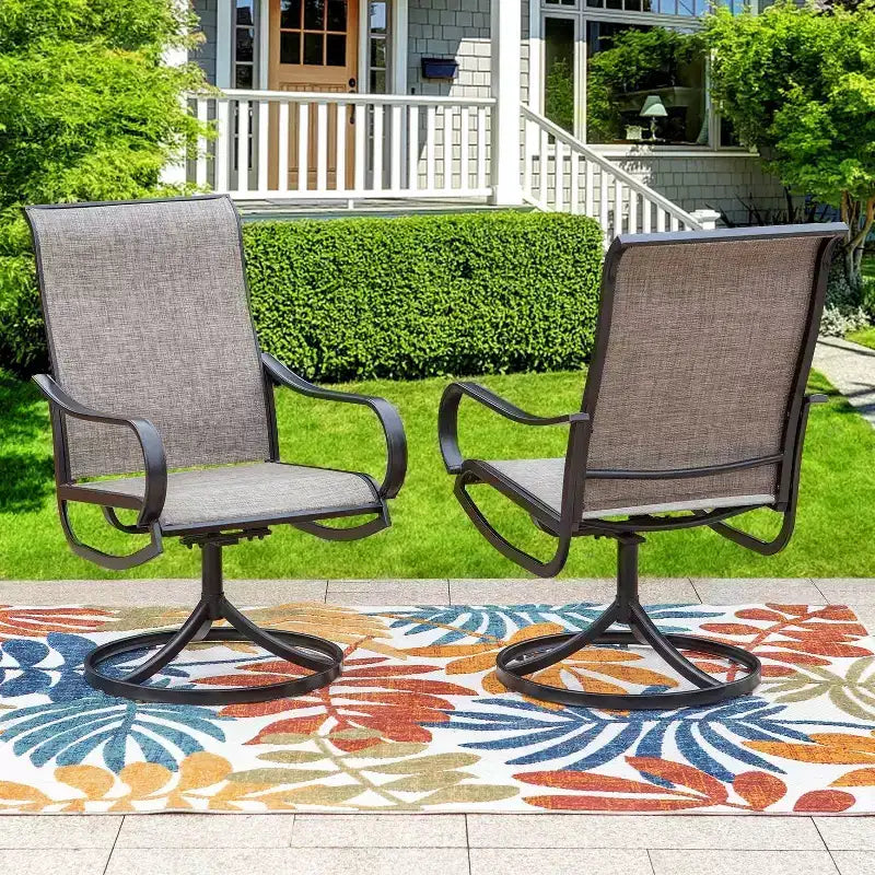 Captiva Designs 9pc Outdoor Slat-top Square Metal Dining Table and Sling Swivel Chairs