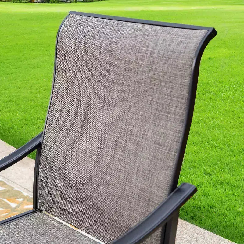 Captiva Designs 9pc Outdoor Slat-top Square Metal Dining Table and Sling Swivel Chairs