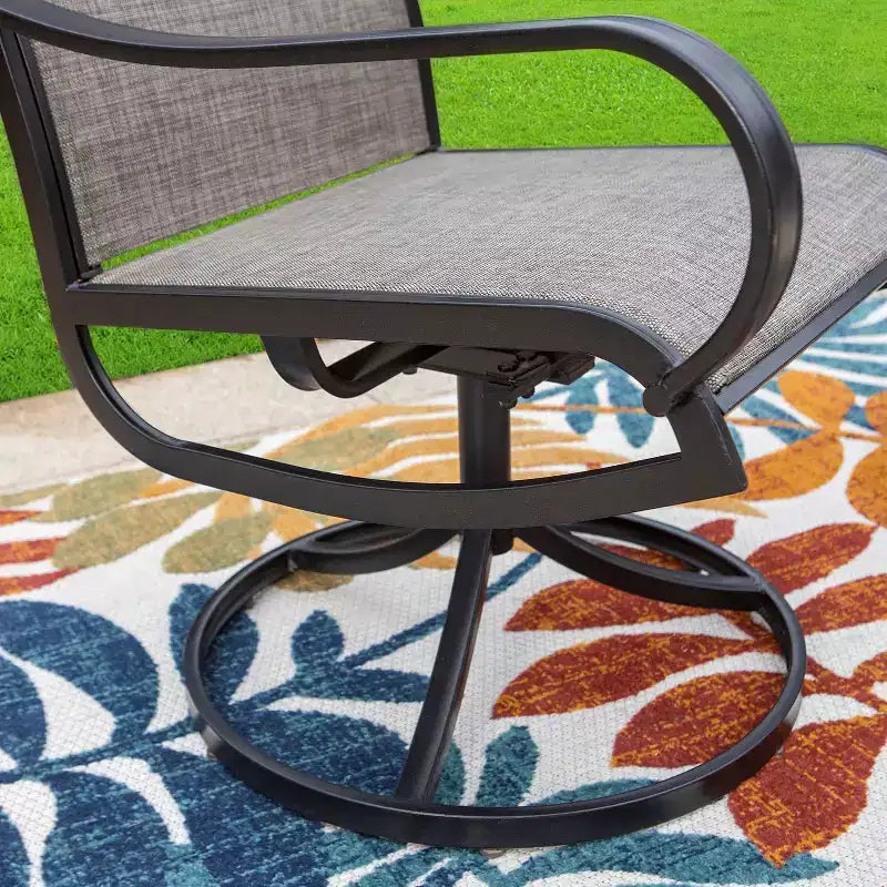 Captiva Designs 9pc Outdoor Slat-top Square Metal Dining Table and Sling Swivel Chairs