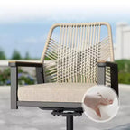 Captiva Designs 5pc Patio Slat-top Round Metal Dining Table and Thick Cushion Swivel Wicker Chairs