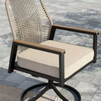 Captiva Designs 5pc Patio Slat-top Round Metal Dining Table and Thick Cushion Swivel Wicker Chairs