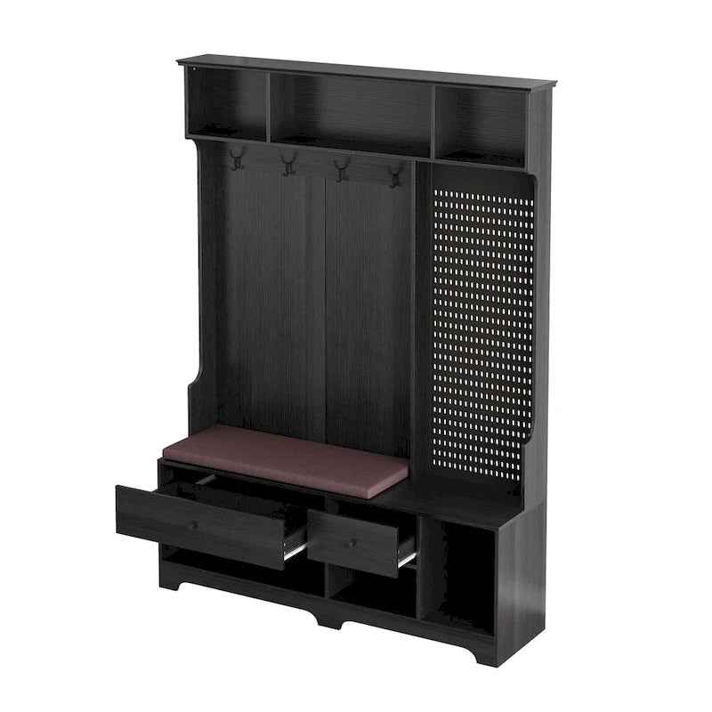 Hall Tree with Shoe Bench, Coat Rack, Shelves and Pegboard