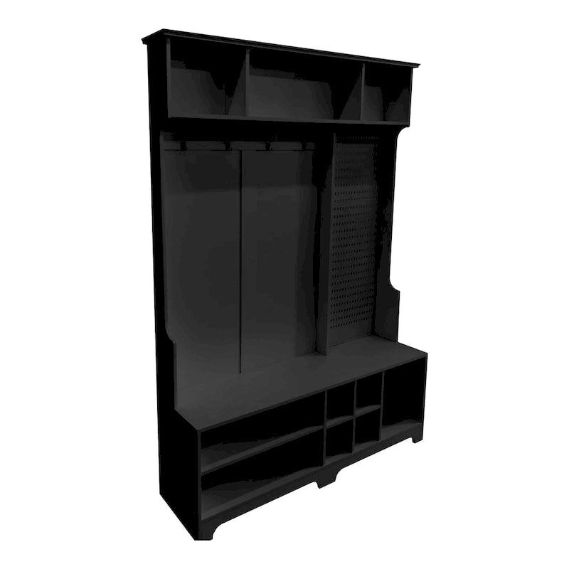 Hall Tree with Shoe Bench, Coat Rack, Shelves and Pegboard