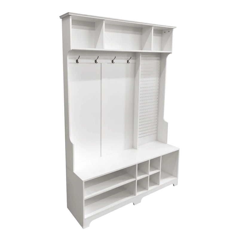 Hall Tree with Shoe Bench, Coat Rack, Shelves and Pegboard