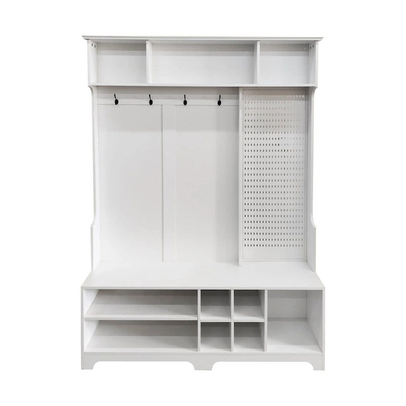 Hall Tree with Shoe Bench, Coat Rack, Shelves and Pegboard