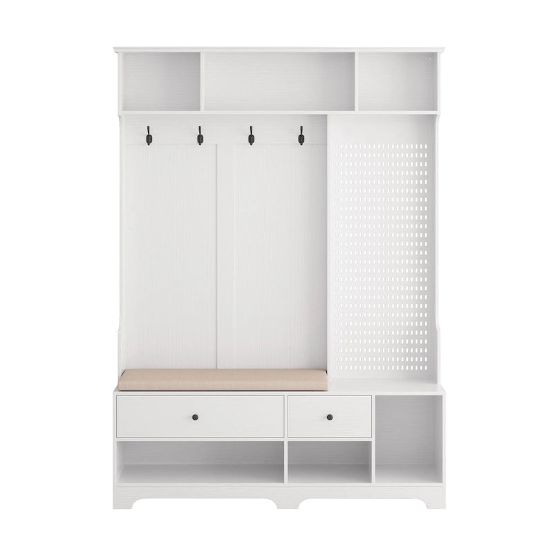 Hall Tree with Shoe Bench, Coat Rack, Shelves and Pegboard