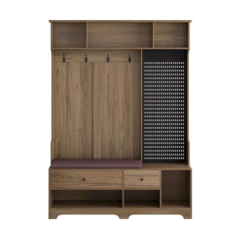 Hall Tree with Shoe Bench, Coat Rack, Shelves and Pegboard