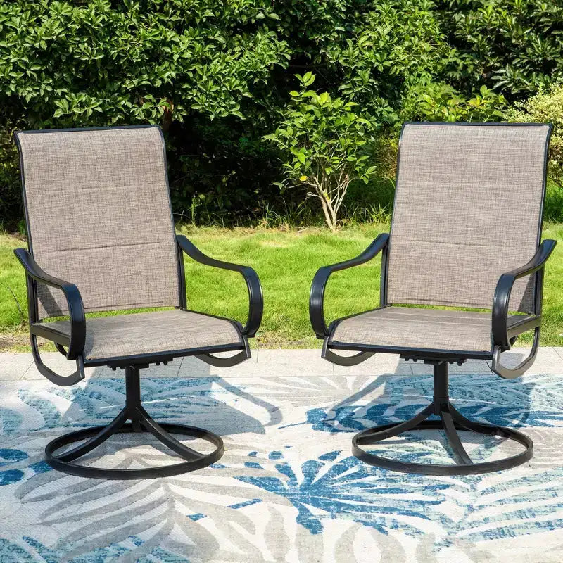 Captiva Designs 9pc Patio Slat-top Square Metal Dining Table and Padded Sling Swivel Chairs