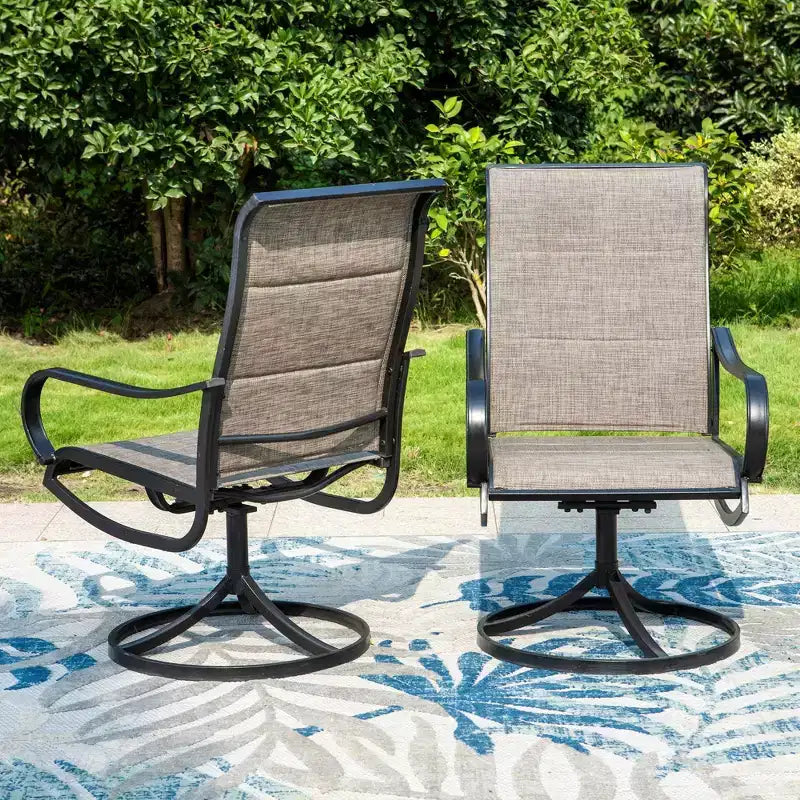 Captiva Designs 9pc Patio Slat-top Square Metal Dining Table and Padded Sling Swivel Chairs