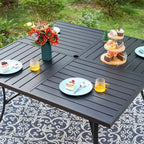 Captiva Designs 9pc Patio Slat-top Square Metal Dining Table and Padded Sling Swivel Chairs