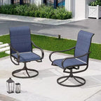 Captiva Designs 9pc Patio Slat-top Square Metal Dining Table and Padded Sling Swivel Chairs