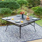 Captiva Designs 9pc Patio Slat-top Square Metal Dining Table and Padded Sling Swivel Chairs