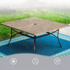Captiva Designs 9pc Outdoor Slat-top Square Metal Dining Table and Thick Cushion Swivel Wicker Chairs