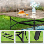 Captiva Designs 9pc Outdoor Slat-top Square Metal Dining Table and Thick Cushion Swivel Wicker Chairs