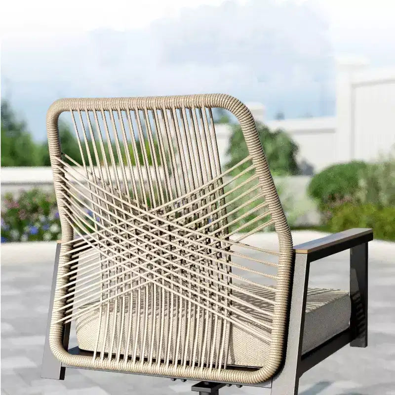 Captiva Designs 7pc Slat-top Round Steel Dining Table and Swivel Wicker Chairs with Thick Cushions