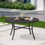 Captiva Designs 7pc Slat-top Round Steel Dining Table and Swivel Wicker Chairs with Thick Cushions