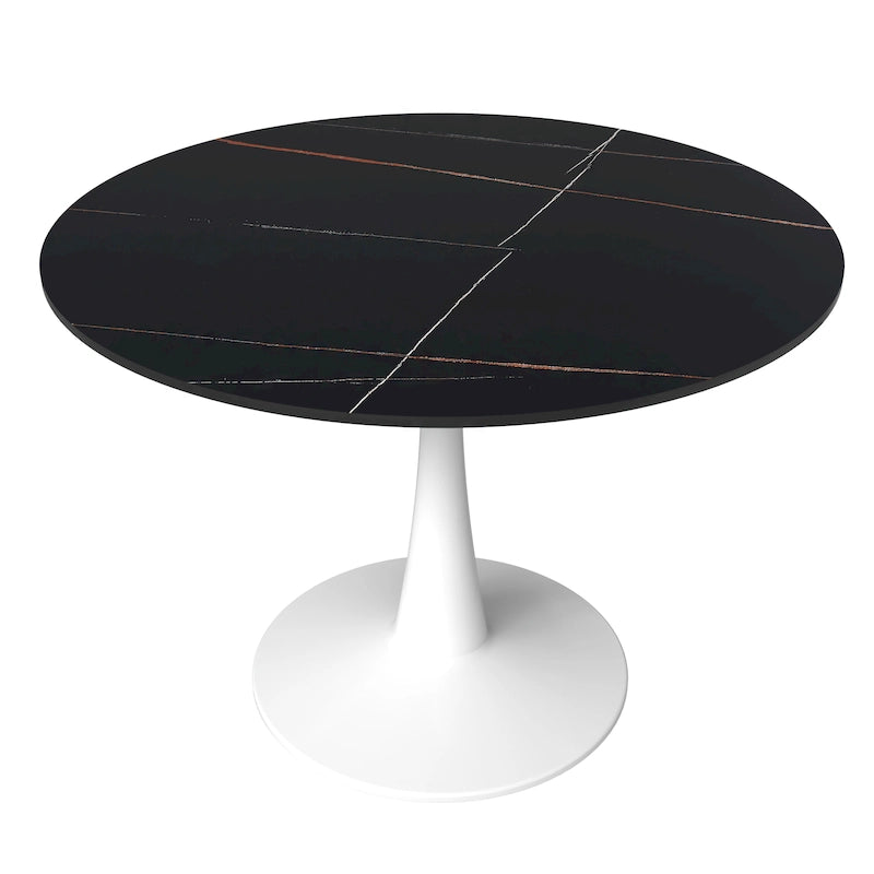 40 Round Dining Table for 4 with Sintered Stone Tabletop in White Base for Kitchen & Dining Room